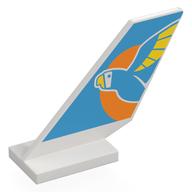 Tail Shuttle with Medium Azure Parrot, Yellow Beak, Wings on Orange Sun, Medium Azure Background print White