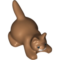 Animal, Cat, Kitten Crouching with Black Eyes, Dark Brown Stripes on Head, and White Muzzle Print Mittelnougat
