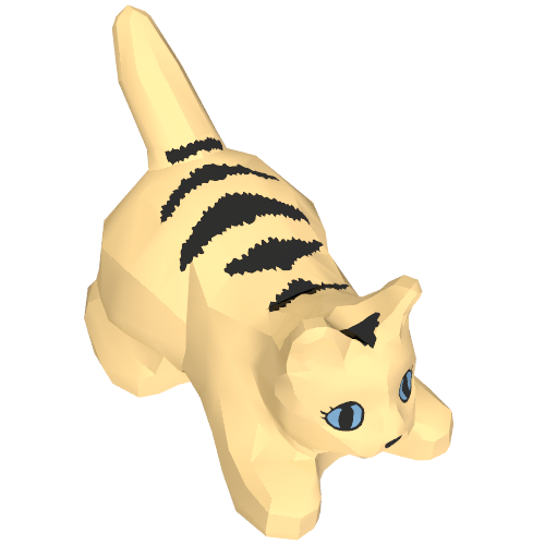 Animal, Cat, Kitten Crouching with Black Eyes, Nose, and Stripes Print Very Light Orange