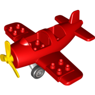 Duplo Airplane Small with 2 × 2 Studs in Cockpit, and 1 × 2 Studs in Cargo Bay, Light Bluish Gray Wheels Assembly Red