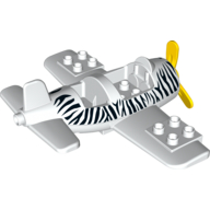 Duplo Airplane Small with Rear Cargo Bay, Light Bluish Gray Wheels Assembly and Zebra Stripes Print Weiß