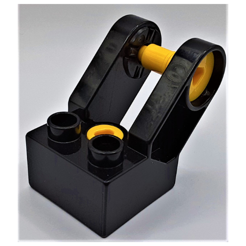 Duplo Toolo Brick 2 × 2 with Angled Bracket with Forks and 2 Screws Black