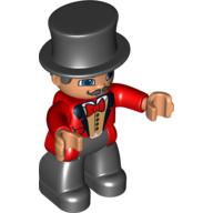 Duplo Figure with Top Hat (Silkhat), Face with Mustache, Red Bow Tie and 4 Button Vest Rot