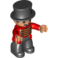 Duplo Figure with Top Hat (Silkhat), Mustache (Circus Ringmaster) Red