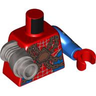 Torso, Blue Left Arm, Red Hand, Flat Silver Mechanical Right Arm with Copper Chains, Silver Spider Webbings with Barbs, Dark Bluish Grey Bandages print Rot
