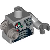 Torso Robot with Panels and Gauges Print, Light Bluish Gray Left Arm with Dark Bluish Gray Hand, Metallic Silver Mech Right Arm Hellblaugrau
