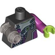 Torso Space Suit with Panels and Wires Print, Magenta Left Arm with Lime Hand, Flat Silver Mech Right Arm Black
