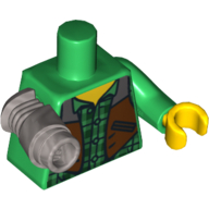 Torso Checkered Shirt and Dark Brown Vest Print (Jack McHammer), Green Left Arm with Yellow Hand, Flat Silver Mech Right Arm Grün