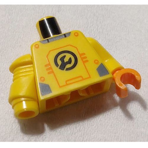 Torso Wrench, Electricity Warning, Orange Lines Print, Yellow Left Arm with Black S print, Orange Hand, Yellow Mechanical Right Arm Gelb