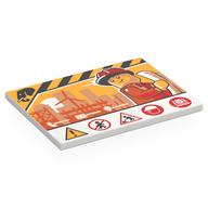Tile 6 × 8 with Construction Site Sign, Black Mammoth, Minifig with Construction Hat, Warning Sings Print White