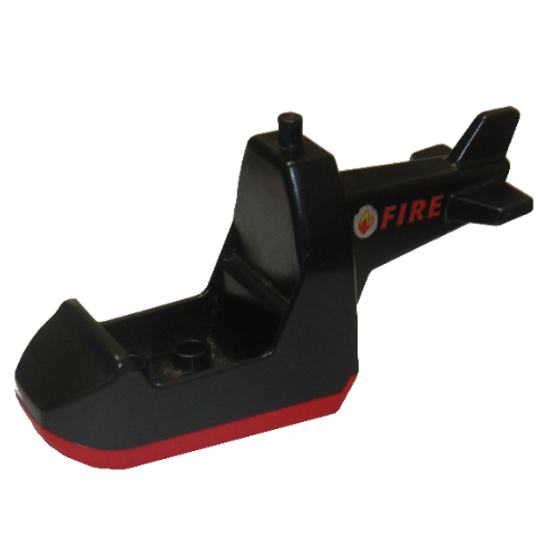 Duplo Helicopter Body without Skids, with Red Base and 'FIRE' Print Black
