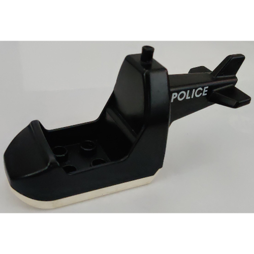 Duplo Helicopter Body without Skids with White Base and 'POLICE' Print Schwarz