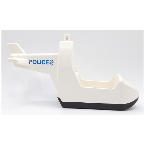 Duplo Helicopter Body without Skids, with Black Base and Blue 'POLICE' and Badge Print Weiß