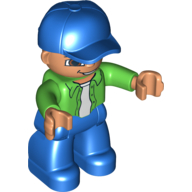 Duplo Figure with Cap Blue, with Bright Green Long Sleeve Shirt over White Shirt - Blue Legs Hellgrün