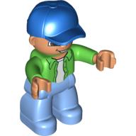 Duplo Figure with Cap Blue, with Bright Green Long Sleeve Shirt over White Shirt - Medium Blue Legs Hellgrün