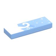 Tile 1 × 3 with White Rose Stalk, Stars print Bright Light Blue