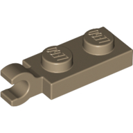 Plate Special 1 × 2 with Clip Horizontal on End Dunkelbeige