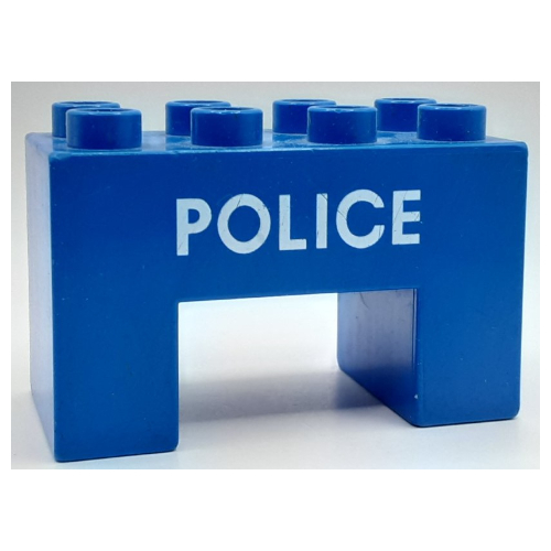 Duplo Brick 2 × 4 × 2 with 2 × 2 Square Arch with 'POLICE' Print Blau
