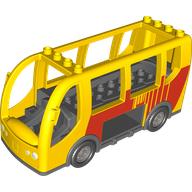 Duplo Bus with Dark Bluish Gray Chassis & Flat Silver Wheels, with Red Transit Logo Print Gelb