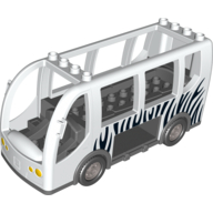 Duplo Bus with Dark Bluish Gray Chassis & Flat Silver Wheels, with Zebra Stripes Print White