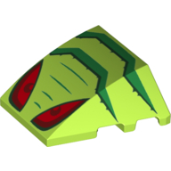 Brick Wedged, Curved 4 × 3 No Studs with Red Eyes and Green Stripes Print Limette