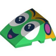 Brick Wedged, Curved 4 × 3 No Studs, with Face, Black Eyes, Open Smile Mouth print Green