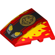 Brick Wedged, Curved 4 × 3 No Studs [Plain] with Headlights, Yellow Flames, Flaming Skull print Red