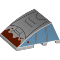 Brick Wedged, Curved 4 × 3 No Studs with Sand Blue Sides, Dark Bluish Grey Armour, Dark Red Stains print Hellblaugrau
