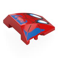 Brick Wedged, Curved 4 × 3 No Studs with White Spider Eyes, Black Webbing, Blue Marking print Rot