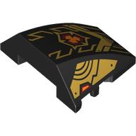 Brick Wedged, Curved 4 × 3 No Studs with Gold Decorations, Dark Red/Bright Light Orange Symbol print Schwarz