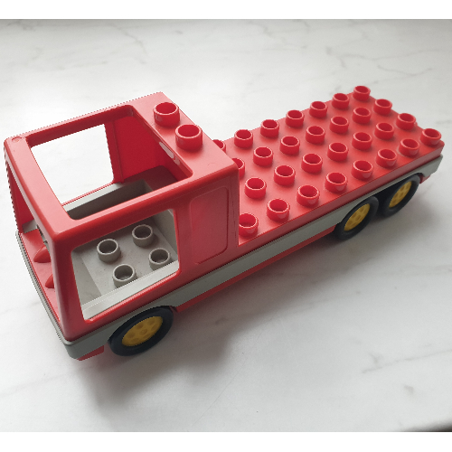Duplo Fire Truck Base 4 × 13, with Light Gray Stripe, Cabin and Six Wheels Red