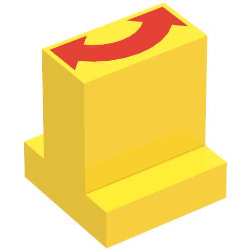 Duplo Brick 2 × 2 × 2 with 1 × 2 Center with Double Sided Arrow Print (Train Track Switching Control) Gelb