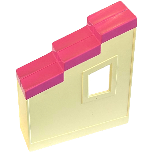 Duplo Wall 2 × 6 × 6 with Window and Dark Pink Roof-Piece Slope 33° 2 × 6 Shingled and Stepped Weiß