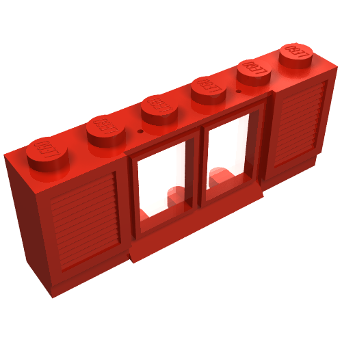 Window 1 × 6 × 2 with Shutters (old type) with Extended Lip and Solid Studs, with Fixed Glass Rot