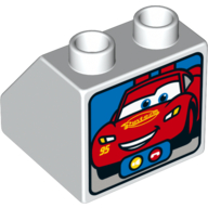Duplo Brick 2 × 2 Slope 45° with Lightning McQueen Print Weiß