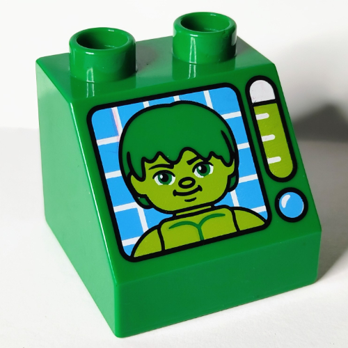 Duplo Brick 2 × 2 Slope 45° with Monitor with Hulk print Grün