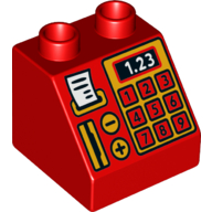 Duplo Stein 2 × 2 Dachstein 45° mit Kasse mit Kartenleser und 1.23 (bedruckt) in Rot