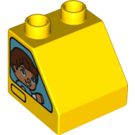 Duplo Brick 2 × 2 Slope 45° with Window with Boy & Girl on Opposite Sides Print Gelb