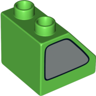 Duplo Brick 2 × 2 Slope 45° with Silver Window Print on Both Sides Bright Green