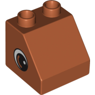 Duplo Brick 2 × 2 Slope 45° with Eye with White Spot and Curve Print on Both Sides Dunkelorange