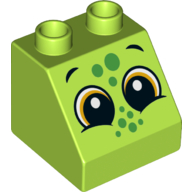 Duplo Brick 2 × 2 Slope 45° with Crocodile Face print Limette