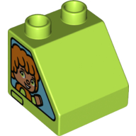 Duplo Brick 2 × 2 Slope 45° with Child in Window Print Limette