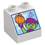 Duplo Brick 2 × 2 Slope 45° with Screen, Green Goblin print White