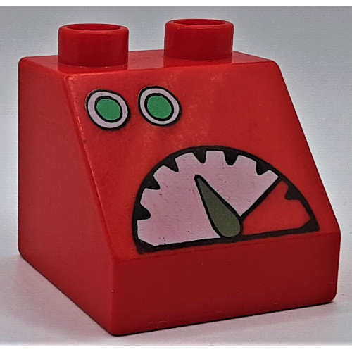 Duplo Brick 2 × 2 Slope 45° with Two Green Buttons and Meter Print Rot