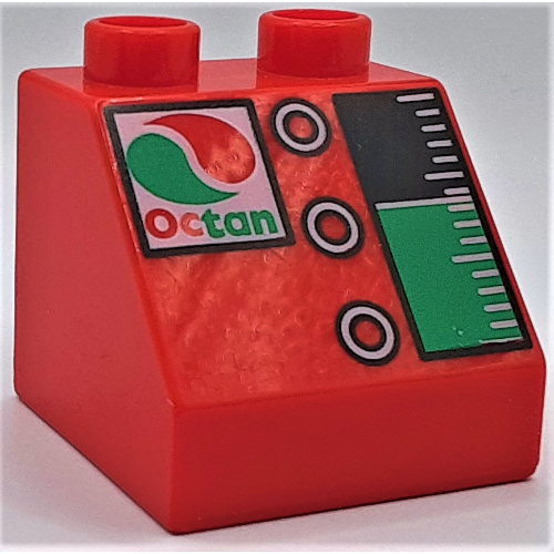 Duplo Brick 2 × 2 Slope 45° with Octan Logo, 3 Buttons and Gauge Print Red