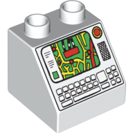 Duplo Brick 2 × 2 Slope 45° with Map and Keyboard Print Weiß