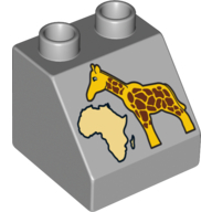 Duplo Stein 2 × 2 Dachstein 45° mit Giraffe und Afrikakarte (bedruckt)
