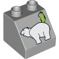 Duplo Brick 2 × 2 Slope 45° with Polar Bear Print Hellblaugrau