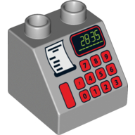 Duplo Brick 2 × 2 Slope 45° with 28.35 Cash Register Print Light Bluish Gray