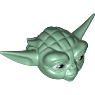 Minifig Head Special, Yoda Straight Ears with Large Eyes and White Hair Print Sandgrün